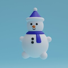 3D cartoon snowman with christmas hat. 3D render.