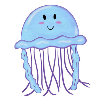 cute blue jellyfish watercolor 