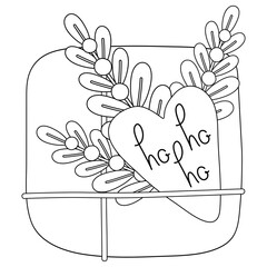 Coloring book, Box with a gift for christmas, new year, birthday. Black and white illustration for coloring. Development of children, education of preschoolers, schoolchildren. Task, game.