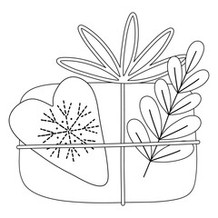 Coloring book, Box with a gift for christmas, new year, birthday. Black and white illustration for coloring. Development of children, education of preschoolers, schoolchildren. Task, game.