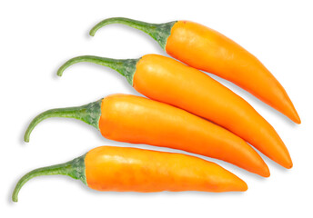 Closeup fresh Yellow peppers chili on white, korean Yellow peppers chili on white background with clipping path.