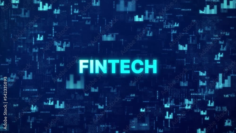Aufkleber fintech concept over animated financial background with chart, numbers and matrix codes