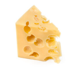 A slice of cheese on a white background. Cheese is isolated on a white background.