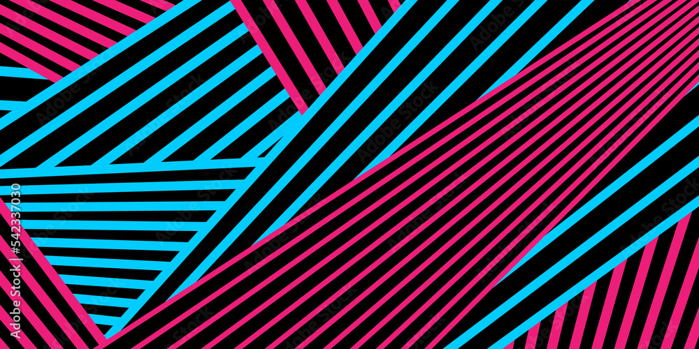Poster abstract minimal background with blue, pink and black stripes. vector geometric design