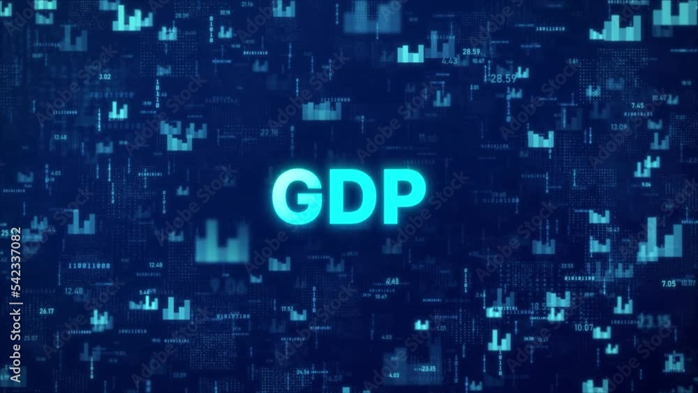 Aufkleber gdp concept over animated financial background with chart, numbers and matrix codes