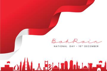 Happy Bahrain National day celebration 16 December with Bahrain flag and City