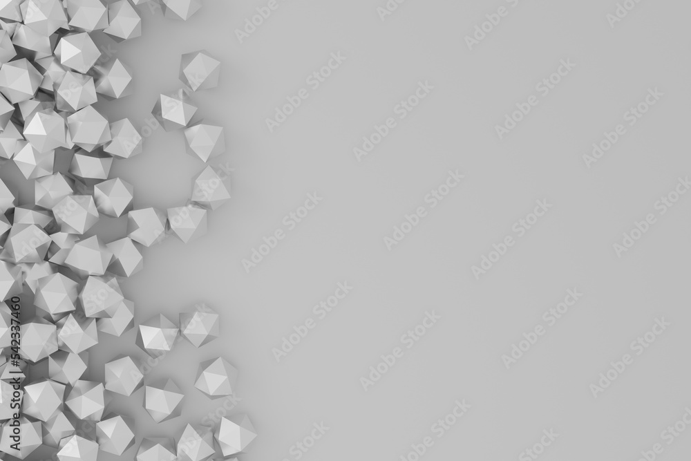 Poster polygons with glittering triangle faces, abstract business illustration, black and white background 