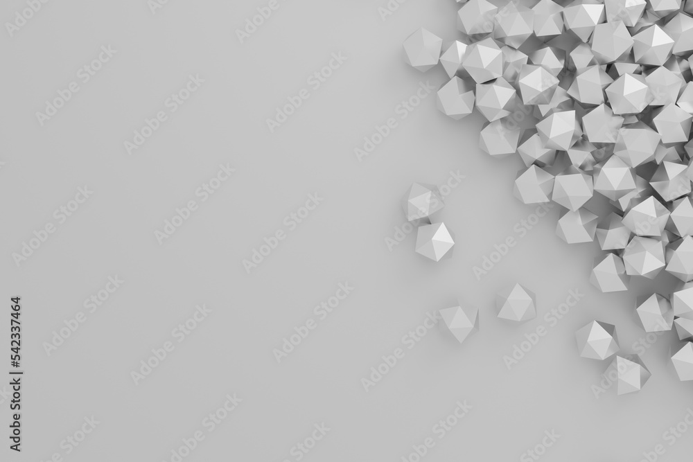 Poster polygons with glittering triangle faces, abstract business illustration, black and white background 