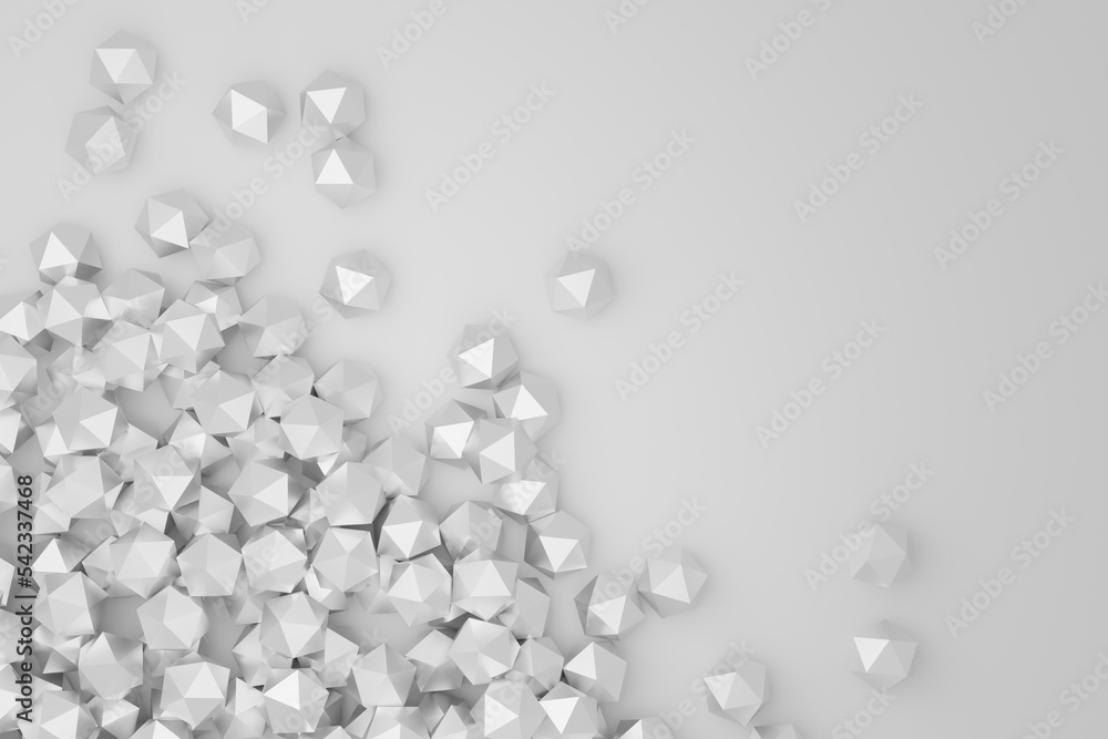 Poster polygons with glittering triangle faces, abstract business illustration, black and white background 