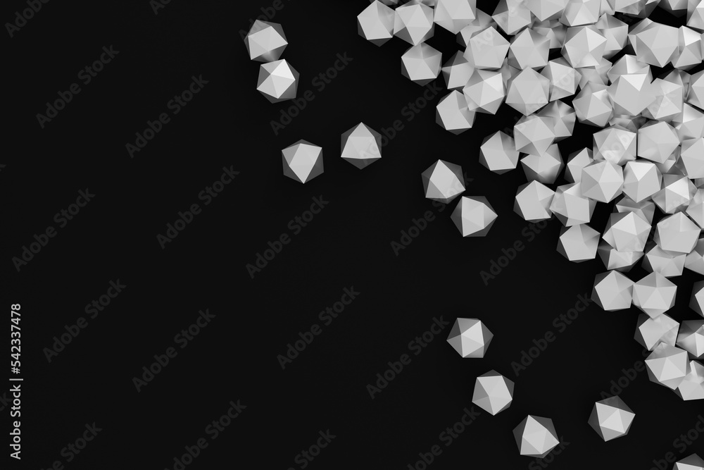 Aufkleber polygons with glittering triangle faces, abstract business illustration, black and white background 