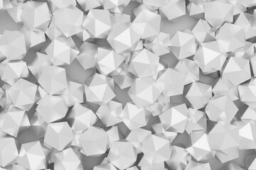 Polygons with glittering triangle faces, abstract business illustration, black and white background, 3D rendering