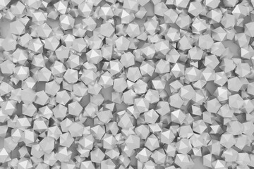 Polygons with glittering triangle faces, abstract business illustration, black and white background, 3D rendering