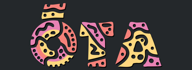 Ota. Doodle isolate text. Colored curves decorative doodle letters. Japanese Ota for print, booklet, banner, flyer, social network, title, advertising, print, clothing, t-shirt, poster, banner. Stock 