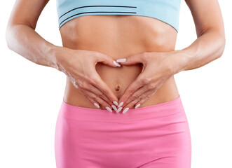Young beauty woman has a stomachache. Sick Belly Concept