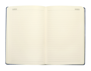 Open blank notebook on a white background