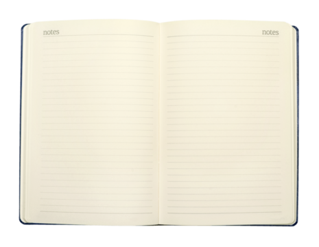 Open blank notebook on a white background