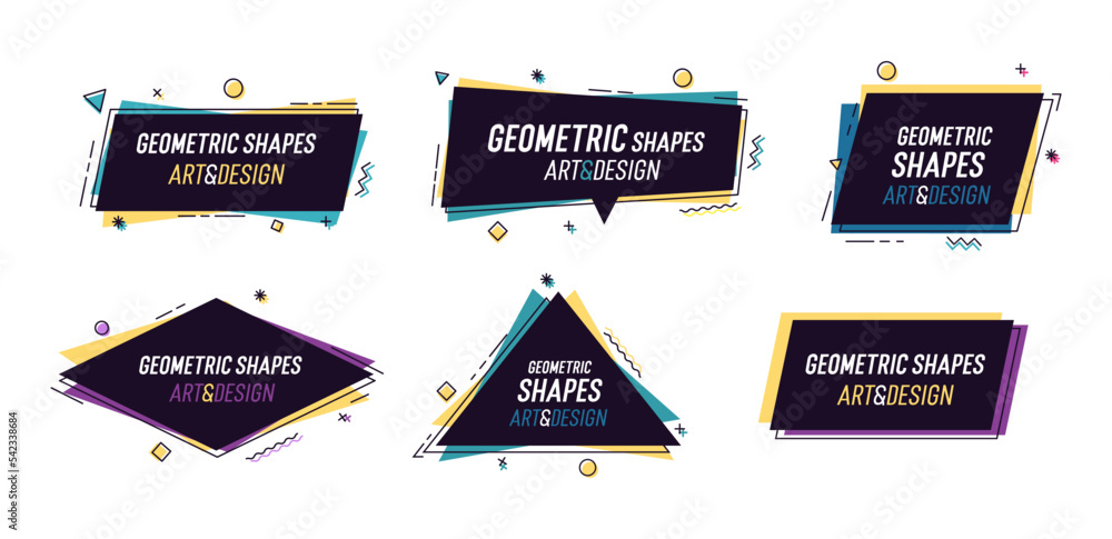 Aufkleber Set of modern organic shapes. Fluid vector trendy elements. Template graphics with geometric speech bubbles and banners with frames to put your own text