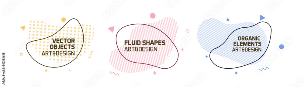 Aufkleber Set of modern organic shapes. Fluid vector trendy elements. Template graphics with geometric speech bubbles and banners with frames to put your own text