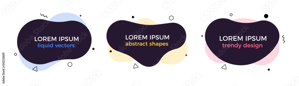Aufkleber Set of modern organic shapes. Fluid vector trendy elements. Template graphics with geometric speech bubbles and banners with frames to put your own text