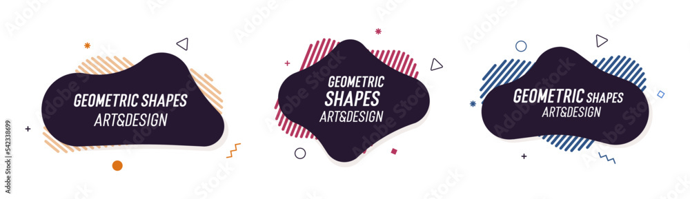 Aufkleber Set of modern organic shapes. Fluid vector trendy elements. Template graphics with geometric speech bubbles and banners with frames to put your own text