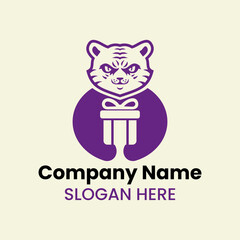 Tiger Giftbox Logo Negative Space Concept Vector Template. Panther Holding Gift Box Symbol