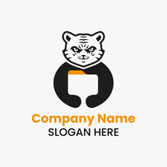 Tiger File Logo Negative Space Concept Vector Template. Panther Holding File Symbol