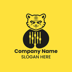 Tiger Equalizer Logo Negative Space Concept Vector Template. Panther Holding Equalizer Symbol