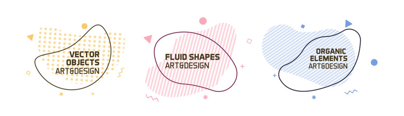 Set of modern organic shapes. Fluid vector trendy elements. Template graphics with geometric speech bubbles and banners with frames to put your own text