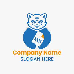 Tiger Document Paper Logo Negative Space Concept Vector Template. Panther Holding Document Paper Symbol