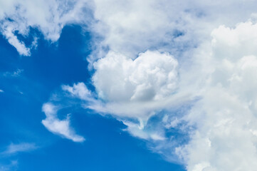 Fototapeta na wymiar blue sky with clouds and white heart form