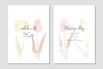 Wedding invitation template with watercolor tulips - 542338882