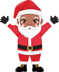 American African Santa Claus waving hands and greeting Cartoon Character PNG