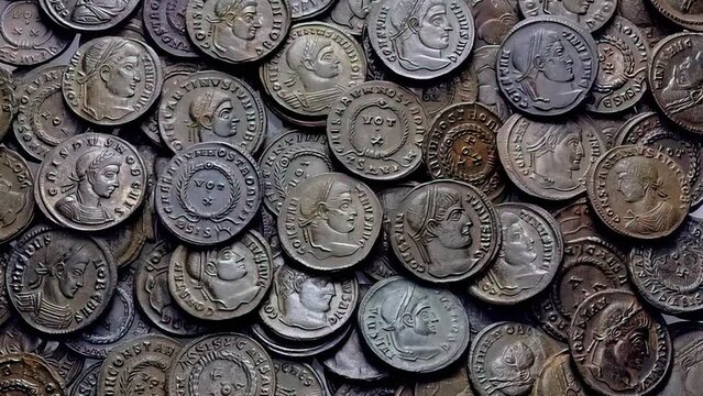 Roman Coins Treasure. Pile of Impire Roman Coins