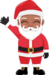 American African Santa Claus waving hands and greeting Cartoon Character PNG