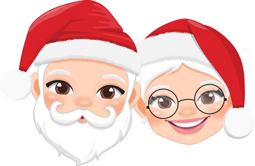 Cute Santa Claus and his wife head flat icon PNG