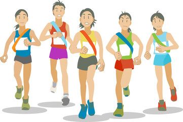 Obraz premium 女子駅伝を走るランナーたち
