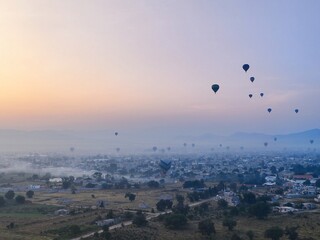  landscape with air balloon, hot air balloon over region country