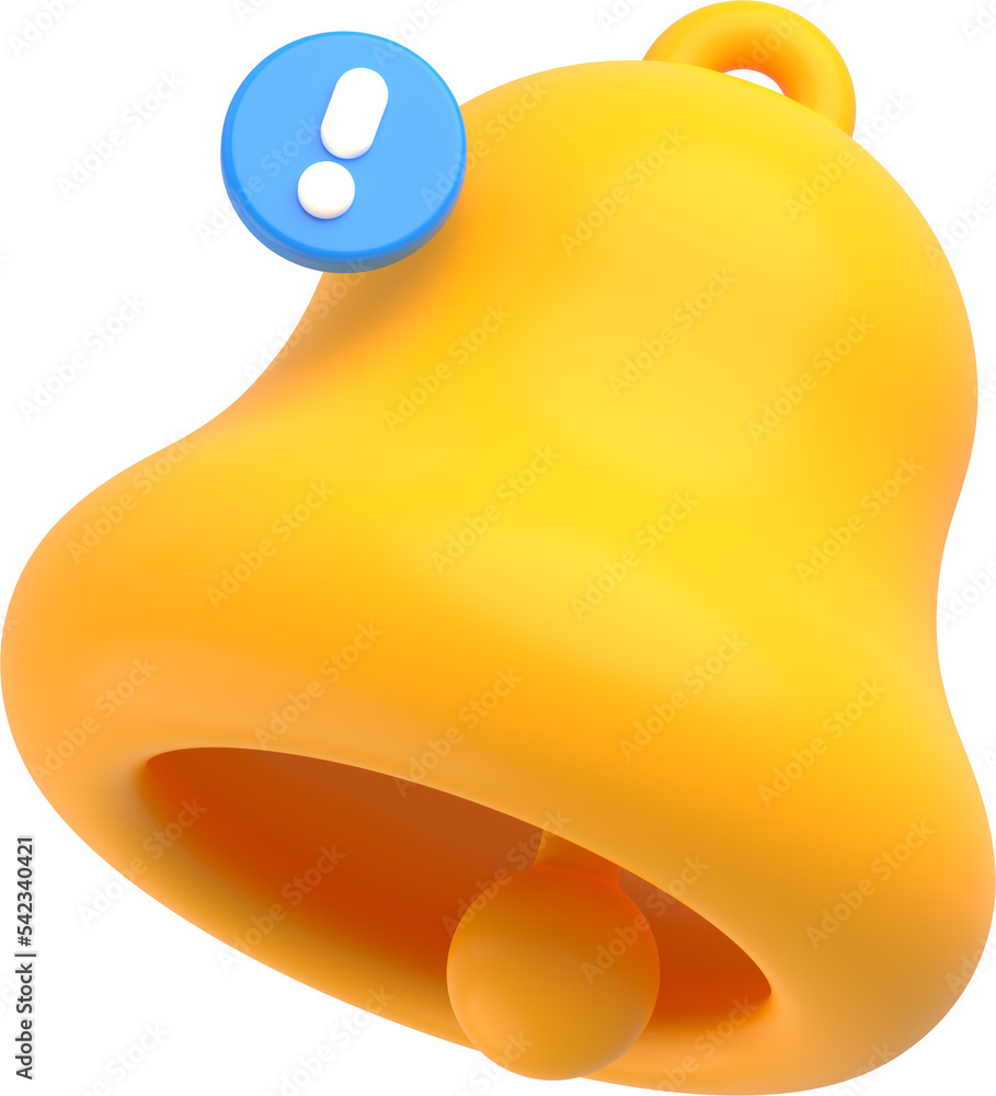Aufkleber 3d render notification bell icon, new email or unread message on phone or computer application. aler