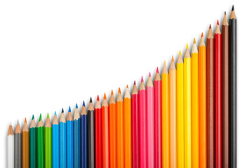 Many colored wooden pencils isolated on white