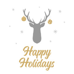 Happy Holidays vector card with the head of a deer on white background
