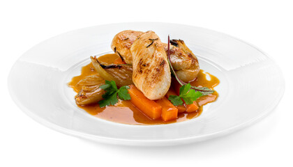 Grilled chicken breasts and vegetables