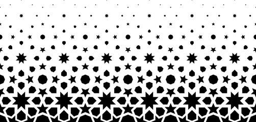 Geometric pattern of black figures on a white background.Arabic ornament.Option with a SHORT fade out.SCALE method