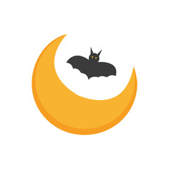 Moon with Bat icon illustration vector isolated on white background. Halloween vector.	