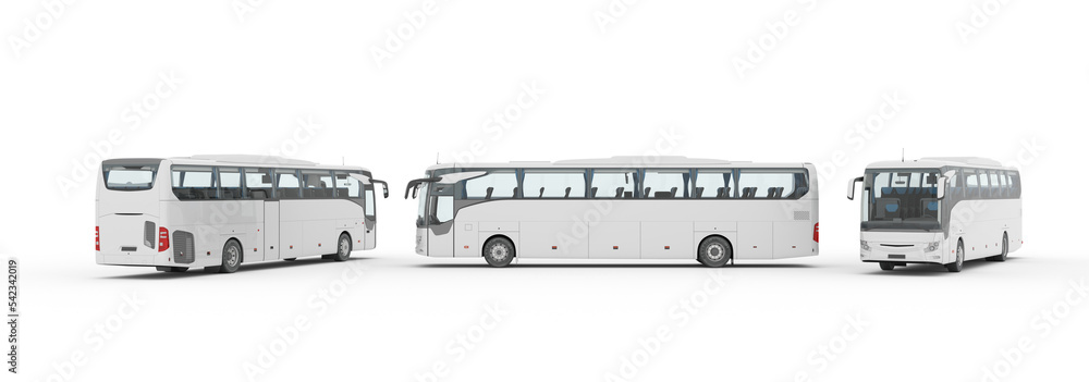 Wall mural 3d rendering bus set with blank surface for mockup branding, coach bus mock-up 3d illustration, coac