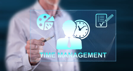 Man touching a time management concept