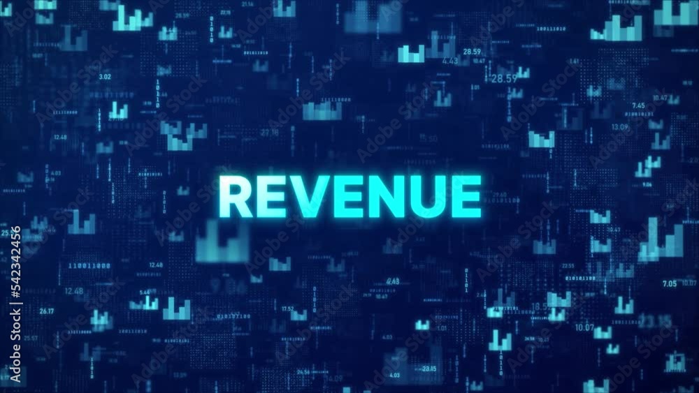 Poster revenue concept over animated financial background with chart, numbers and matrix codes