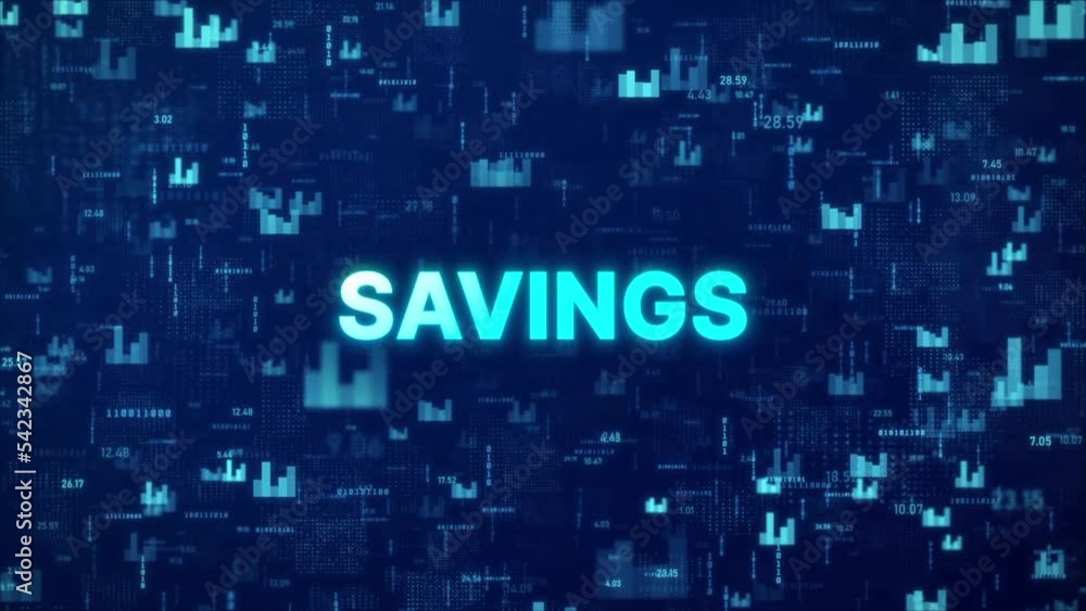 Poster savings concept over animated stock market background with chart, numbers and matrix codes