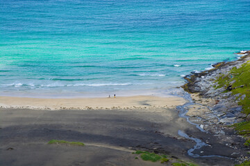 Beautiful Kvalvika beach in Lofoten, Norway