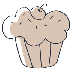 Cherry cupcake vector illustration in monotone design