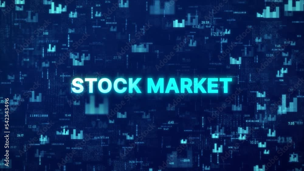 Poster stock market concept over animated finance background with chart, numbers and matrix codes